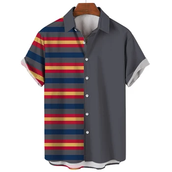 Мужская рубашка в полоску, креативная рубашка с 3D-печатью для мужчин, модная мужская одежда для отдыха, топ, геометрическая футболка с коротким рукавом, уличная футболка
