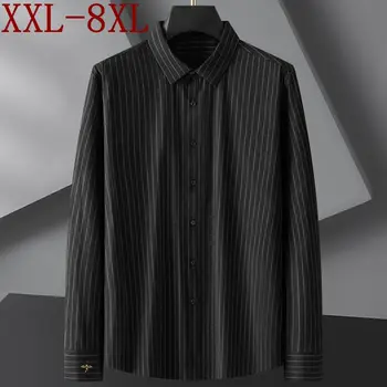 8XL 7XL 6XL Новая осенняя рубашка в полоску в английском стиле, мужская брендовая одежда, деловые мужские рубашки высокого класса, повседневная свободная сорочка homme