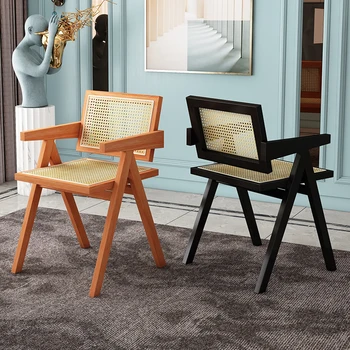 Обеденный стул из ротанга Nordic из массива дерева, Домашний балкон, кресло из ротанга для отдыха, натуральное Кресло из ротанга RealRattan, популярное в Интернете, кресло из ротанга для проживания в семье