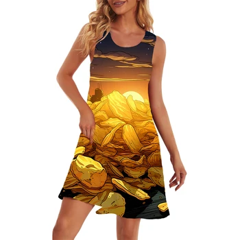 2023 Новое удобное Модное Женское платье для картофельных чипсов с 3D-печатью, Веселое Свободное платье для улицы, Вечернее Офисное платье