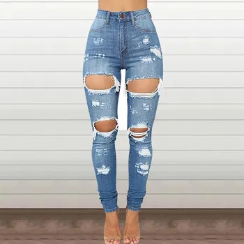 Женские Джинсы Denim с высокой талией, рваные джинсы, подтягивающие ягодицы, потертые эластичные джинсы Juniors Skinny, Свободные прямые джинсы Newjeans