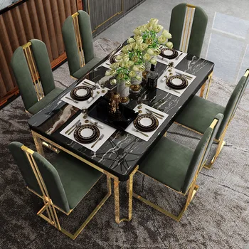 Легкий роскошный обеденный набор, 6 стульев с современным столом для большой квартиры, домашняя мебель, экзотические аксессуары для ресторана высокого класса