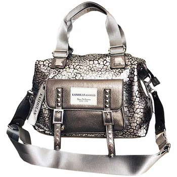 Женская кожаная сумка со змеиным узором, модные сумки через плечо с заклепками, Брендовая сумка-мессенджер большой емкости, женская трендовая повседневная сумка-тоут.