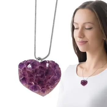 Ожерелье с фиолетовым кристаллом аметиста, ожерелье с подвеской из кристаллов в виде сердца, ожерелье с подвеской из натурального камня для женщин и девочек, подвеска из натурального камня ручной работы