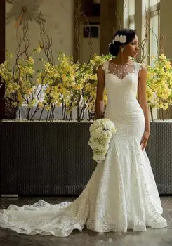 Кружевное свадебное платье в африканском стиле Русалки с пуговицами сзади, длинное свадебное платье большого размера, сшитое на заказ Vestido De Noiva