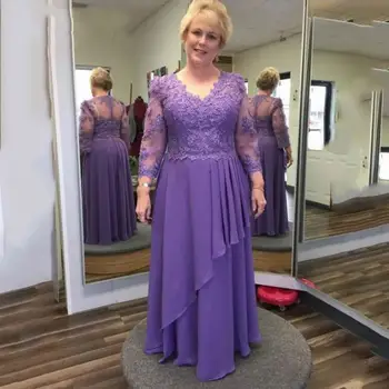 Фиолетовые платья для матери Невесты С аппликацией, шифоновые платья с длинными рукавами для выпускного вечера, свадебные платья для вечеринок, вечерние платья Abenkleider