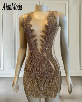 Женское выпускное платье с золотыми бриллиантами класса люкс 2023, черные вечерние платья со стразами для девочек, приталенное платье для дня рождения, Vestidos De Gala