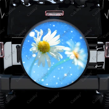 Чехол для запасного колеса с белой ромашкой, водонепроницаемое украшение для колес, защита для автомобиля, грузовика, внедорожника, кемпера, прицепа 14-17 дюймов