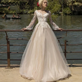 RODDRSYA Элегантное Свадебное платье с открытой спиной и рукавами-фонариками С аппликацией, Свадебное платье из тюля со шлейфом по индивидуальному заказу Невесты