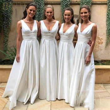 Свадебные платья для гостей с белым пятном для подружек невесты, элегантные вечерние платья с глубоким V-образным вырезом для женщин, обычное свадебное платье трапециевидной формы 2024
