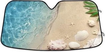 Солнцезащитный козырек для лобового стекла автомобиля Морская звезда на летнем пляже Песчаная волна Складной солнцезащитный козырек для защиты от перегрева и ультрафиолета салона автомобиля