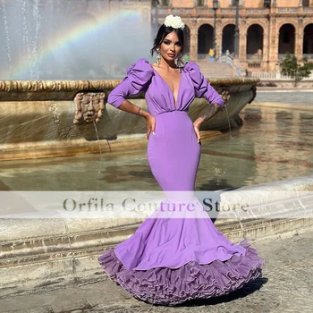 Фиолетовое вечернее платье фламенка 2023, юбка с оборками, длинные платья для выпускного вечера в испанском стиле, платья для церемоний, вечерние платья для женщин