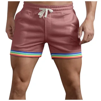 Мужские шорты Модные мужские штаны для бодибилдинга и фитнеса, повседневные мужские повседневные шорты в полоску Rainbow Pride, спортивные шорты на открытом воздухе