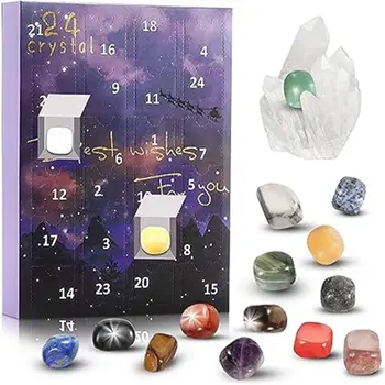 Адвент-календарь на 24 дня Забавный Минеральный Камень Календарь из натурального камня Глухая коробка Календарь обратного отсчета Рождество