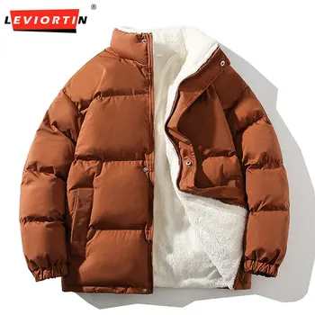 Осенне-зимняя куртка с хлопчатобумажной подкладкой, пальто в стиле хип-хоп, Утолщенный Свободный стоячий воротник, Мужская куртка с фланелевой подкладкой в Корейском стиле, ватная куртка