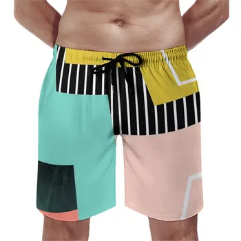 Шорты для серфинга с абстрактным цветным блоком Летние пляжные шорты в полоску с принтом для серфинга Мужские быстросохнущие Повседневные плавки большого размера