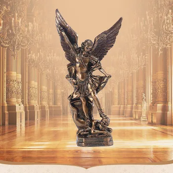Статуя Святого Михаила, украшение из смолы, скульптура ангела, Архангел Михаил, побежденный Люцифер, попирает фигурку демона.