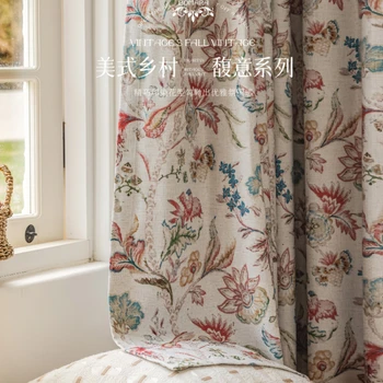 Американский стиль пастырской цветочные шторы для гостиной столовая спальня хлопок белье ретро печатные дома, Современный настройки