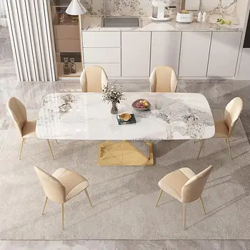 Высококачественный свет, роскошный Домашний сад из шифера, Прямоугольная кухня в итальянском стиле на четыре-шесть персон, обеденный стол, комбинация стульев