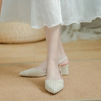Роскошные тонкие туфли во французском стиле, Лето 2023, Новые Женские босоножки на высоком каблуке с острым носком, женские босоножки на толстом каблуке Baotou