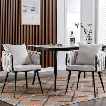 Современные обеденные стулья из бархата, набор из 2-х акцентных стульев ручной работы с черными металлическими ножками для столовой, кухонного гарнитура, гостиной