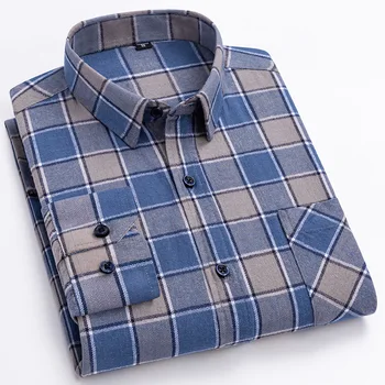 Повседневная Фланелевая рубашка в клетку из 100% хлопка с длинным рукавом, плюс Размер, Социальная Мужская рубашка 6XL