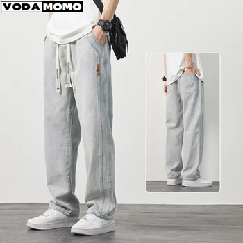 Новые мужские джинсовые широкие брюки в корейском стиле, прямые свободные джинсы, повседневные студенческие брюки в стиле уличного хип-хопа, черные, серые, синие