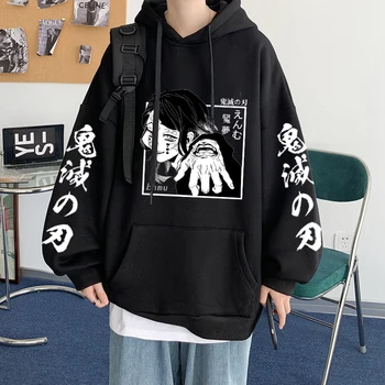 Японское аниме Demon Slayer Enmu Мужская толстовка с графическим принтом Пуловер в стиле хип хоп Повседневная толстовка оверсайз Мужская теплая уличная одежда