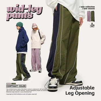 Широкие брюки в стиле пэчворк в стиле ретро, Унисекс, Эластичный пояс, Повседневные Спортивные брюки, Мужские брюки Плюс Размер