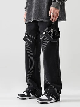 Пояс в стиле Y2K, молния, свободные прямые джинсы, мужские ins, трендовый бренд, нишевый повседневный комбинезон с широкими штанинами, джинсовые брюки в стиле хип-хоп 4XL