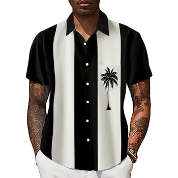 Модные летние рубашки-блузки для мужчин 2023, летние пляжные рубашки на пуговицах с короткими рукавами и принтом рубашка
