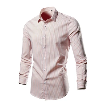 Мужские рубашки больших размеров с длинным рукавом, Приталенная Однотонная Деловая Белая мужская рубашка в полоску, мужская социальная одежда большого размера