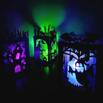 Украшение из бумажных фонариков на Хэллоуин, Бумажный фонарь на Хэллоуин, ночник, Декоративная Жуткая Тыква, Бумажный светильник, Украшающий светодиод