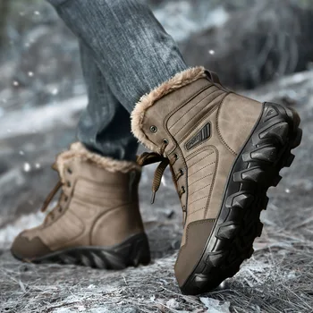 Зимние уличные мужские военные ботинки, модные тренировочные рабочие ботинки, альпинистские водонепроницаемые плюшевые утолщенные зимние ботинки, удобные