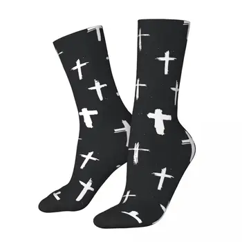 Мужские носки Христианские кресты Религиозные знаки Иконы Символ распятия Ретро Крест Распятие Подарочный носок для экипажа с рисунком