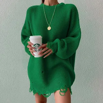 2023 Осенний женский свитер с дырочками, белый свитер с круглым вырезом и длинным рукавом, сохраняющий тепло, свитера, женская зимняя модная повседневная женская одежда
