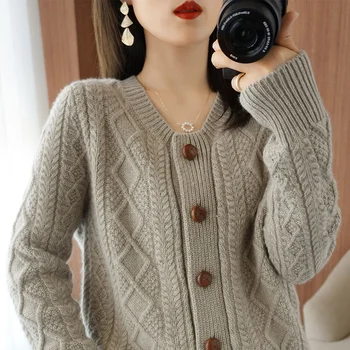 Новый Осенний Корейский вязаный свитер 2023 года, Кардиган, Женский свитер с длинным рукавом, женский Теплый Свитер свободной вязки, Женский свитер