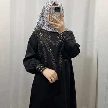 Женское арабско-мусульманское платье с роскошным бриллиантовым круглым вырезом и длинным рукавом для вечеринок, модные ближневосточные платья, кафтан в Рамадан