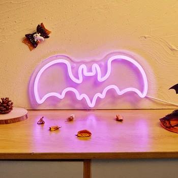 Chi-buy LED Neon Purple Bat С Питанием от USB Неоновые Вывески Night Light 3D Wall Art & Game Room Спальня Декор Гостиной Вывески Для Ламп