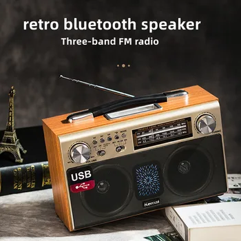 Деревянный ретро беспроводной динамик Bluetooth, высококачественное портативное трехдиапазонное FM-радио, сабвуфер, домашняя стереосистема объемного звучания, мобильная TF-карта