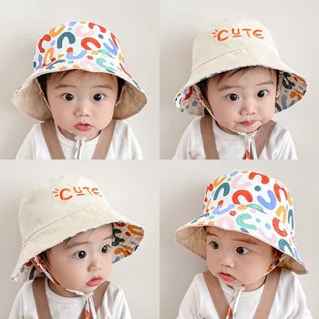 Двусторонняя детская шляпа-ведро с милой буквенной вышивкой Для мальчиков и девочек, Панама Рыбака, Летняя Уличная детская солнцезащитная шляпа Gorras