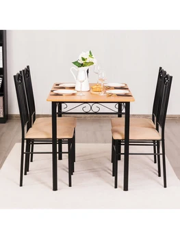 Обеденный набор Деревянный металлический стол 30 дюймов и 4 стула Кухонная мебель для завтрака Новая
