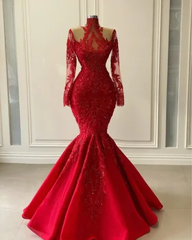 Скромные красные кружевные вечерние платья 