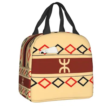 Bolso de mano aislado con símbolo de amazingh berberbere para mujer, Tifinagh, nevera térmica portátil, fiambrera de comida, bol