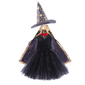 Для малышей, для девочек, для ролевых игр на Хэллоуин, необычный праздничный костюм, сетчатое платье из тюля, плащ, шляпа, комплект платьев для девочек 6 размера