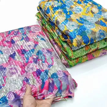 Великолепная Африканская кружевная ткань 2023 Новейшая Индийская ткань сари Высокое качество тюль принт 3D Блестки кружевная ткань свадебное платье YYZ249
