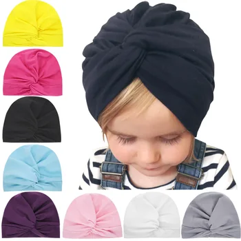 Детская шапочка Однотонные детские Хлопчатобумажные шапочки-ушанки для новорожденных, чепчик, повязки на голову, Чалма-чепчик для девочек и мальчиков, детские аксессуары