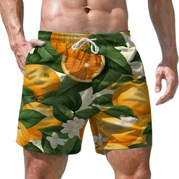 2023 Новые мужские модные Свободные шорты с фруктовым 3D принтом, Летние быстросохнущие пляжные брюки, мужские домашние шорты на завязках