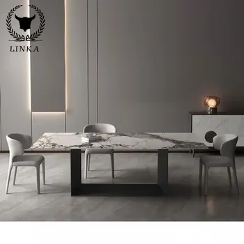 Прямоугольный современный минималистичный домашний Роскошный обеденный стол из камня и мрамора