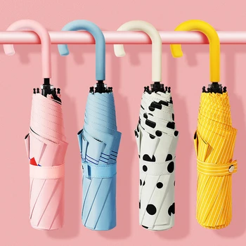 Зонт для ручки, Солнцезащитные зонты, Портативные Paraguas, детские, женские, 3-х складные, мини-Дождевые, ветрозащитные, Противозаметные, карманные U-образные